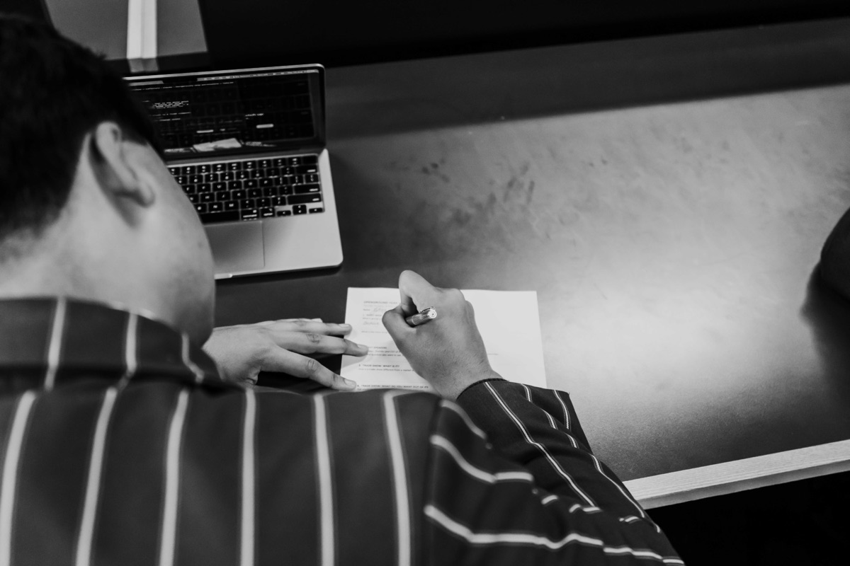 A student filling in an Openground session sheet