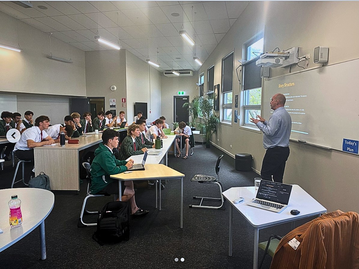 A guest speaker presenting to the Year 13 class